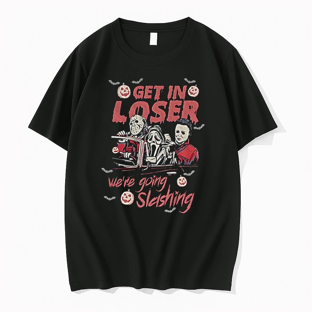 Premium Horror Villains Jason Ghostface Michael Get In Loser Were Going Slashing Halloween 2026 Tshirts
