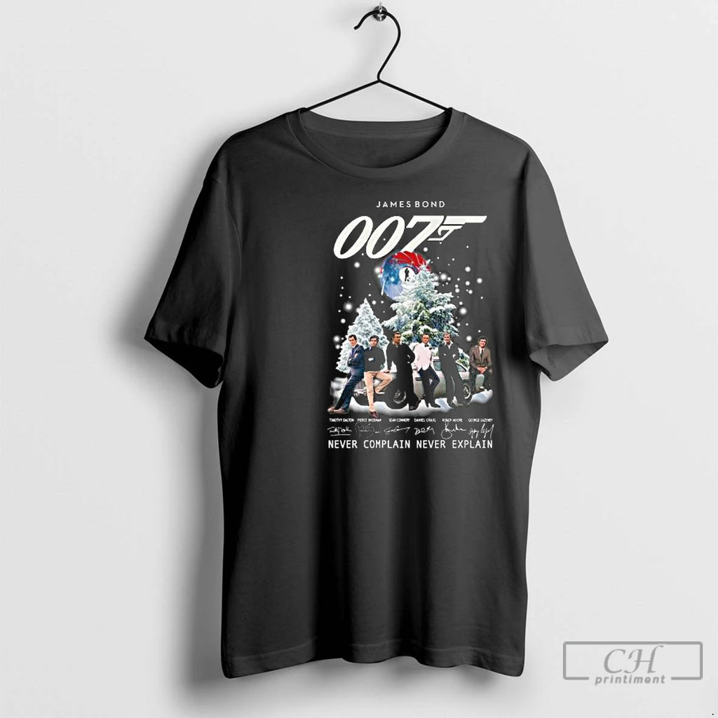 Premium James Bond 007 Never Complain Never Explain Signatures Merry Christmas Circle Black