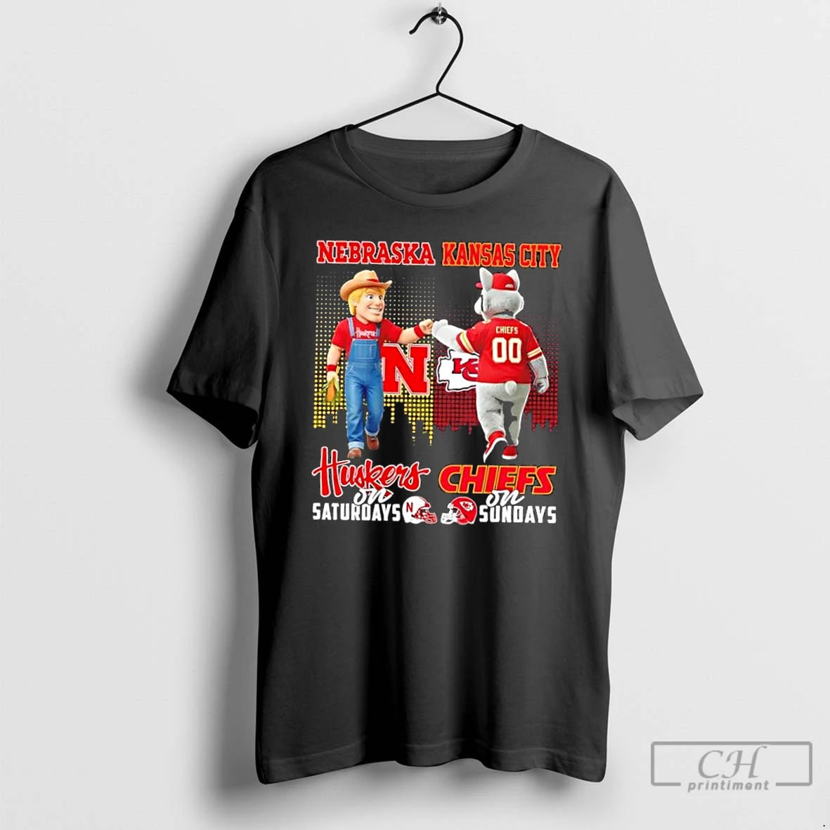 Premium Mascots Nebraska Cornhuskers On Saturdays X Kansas City Chiefs On Sundays Skyline T Shirts