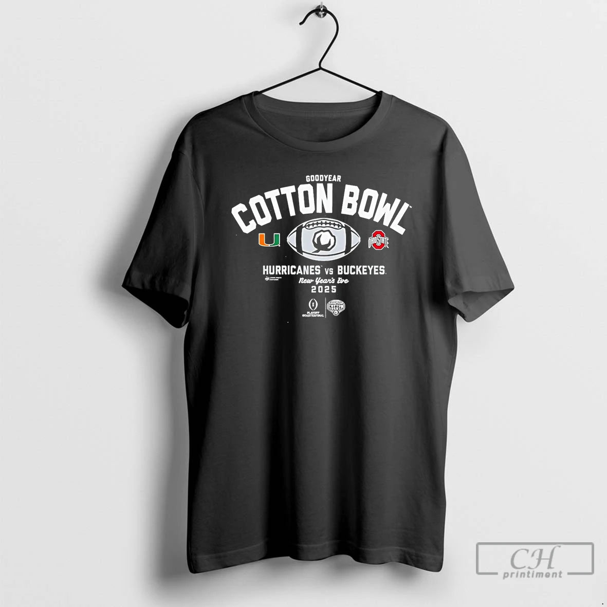 Premium Miami Hurricanes Vs Ohio State Buckeyes 2025 Cotton Bowl 2 Team Classic T Shirts