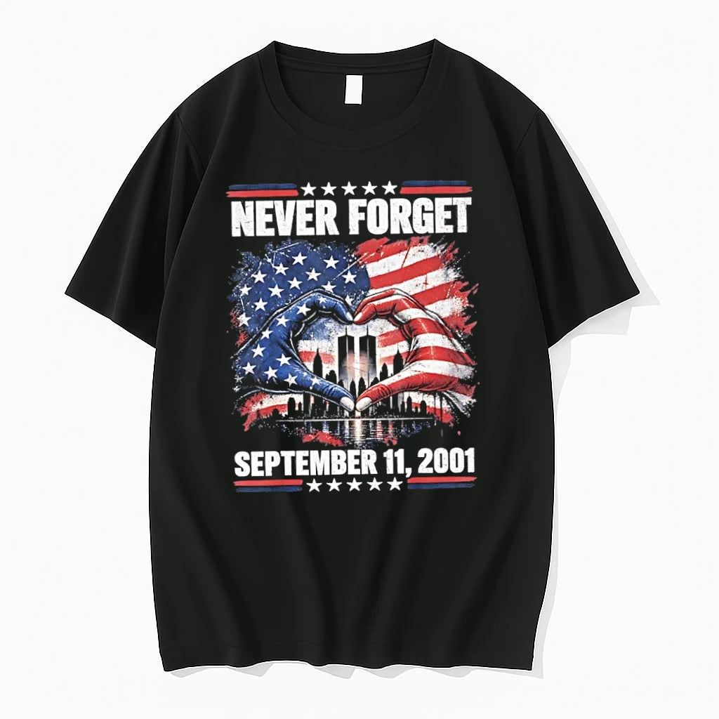 Premium Never Forget September 11 2001 Memorial Day Hand Heart American Flag Tshirts