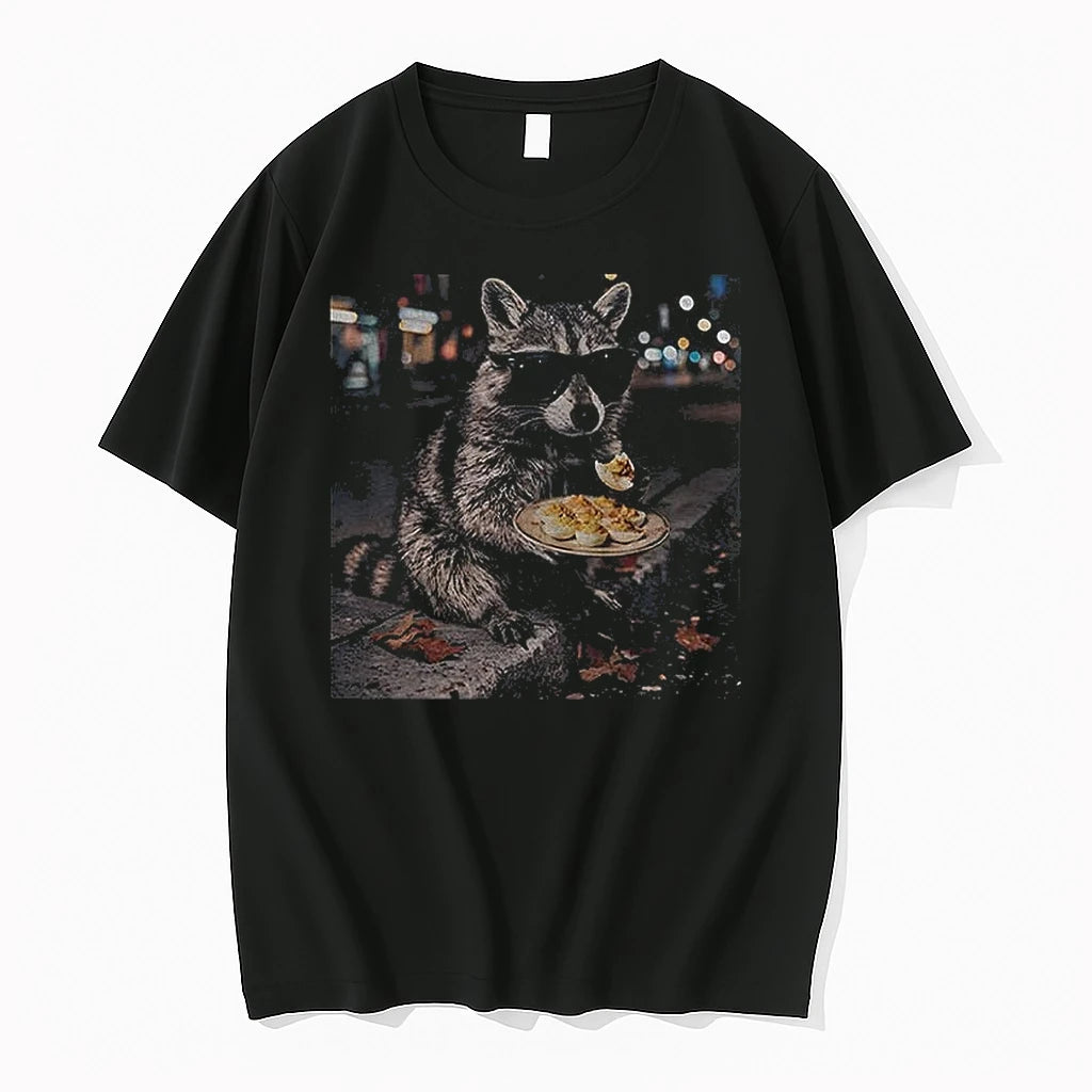 Premium Raccoon Eating Deviled Eggs At Night Wearing Sunglasses On A Tshirts