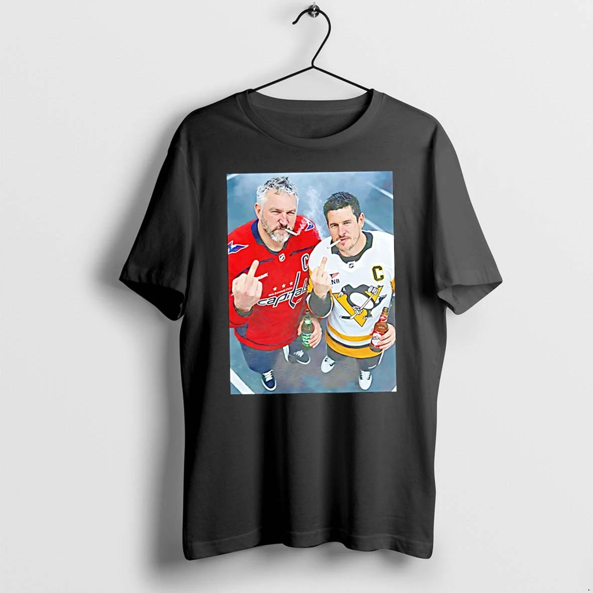 Premium Sidney Crosby And Hockey Rivals Together Middle Finger Smoking And Beer Photo Tshirts