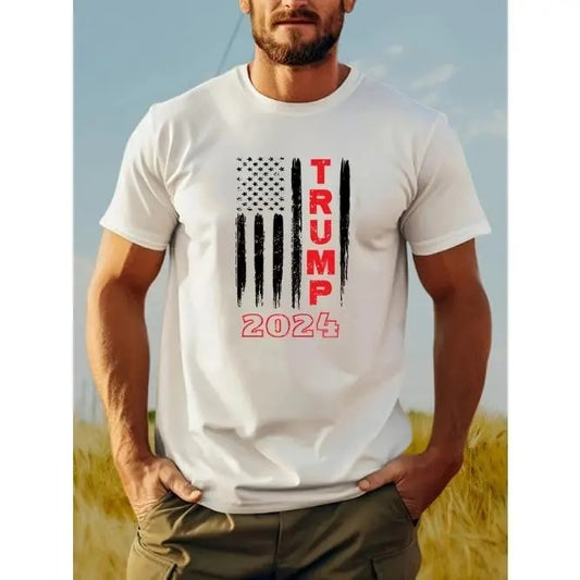 Premium Trump 2024 Print Mens T-Shirt - Short Sleeve, Round Neck, Loose Fit, Casual Fashion for Summer Made in USA