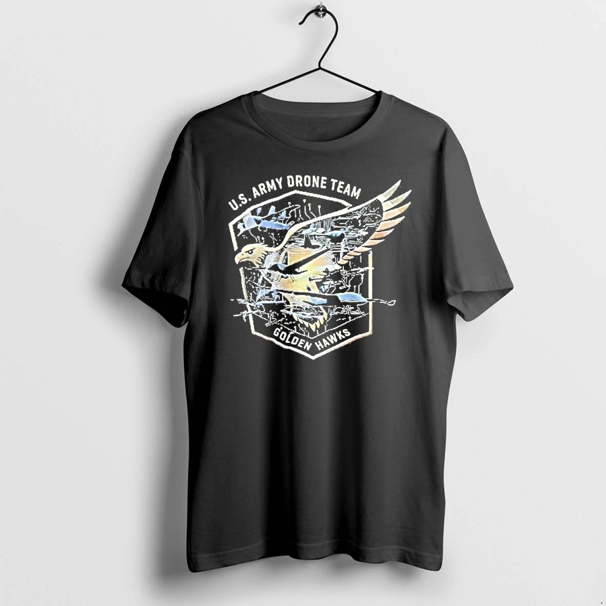Premium Us Army Drone Team Golden Hawks Eagle Wing Uav Aircraft Circuit Board Emblem Tshirts