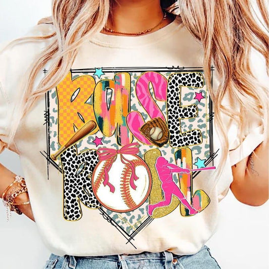 Preppy Baseball Coquette Tee tshirt, Brushstroke Sporty Print tshirt, Stylish Game Day Look, women tops, shirt for women