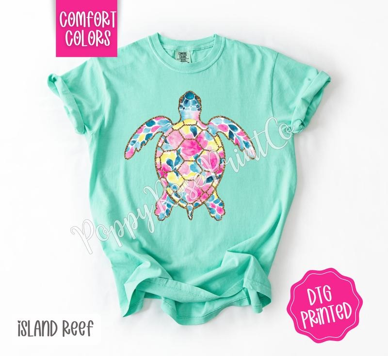 Preppy Floral Turtle Comfort Colors Shirt, Cute Summer Tshirt, Trendy Women's Tee, Gift for Her Hoodie, Sweatshirt
