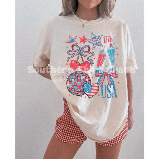Preppy USA collage 1776 t shirt  | Ivory comfort colors t shirt | 4th of July T shirt