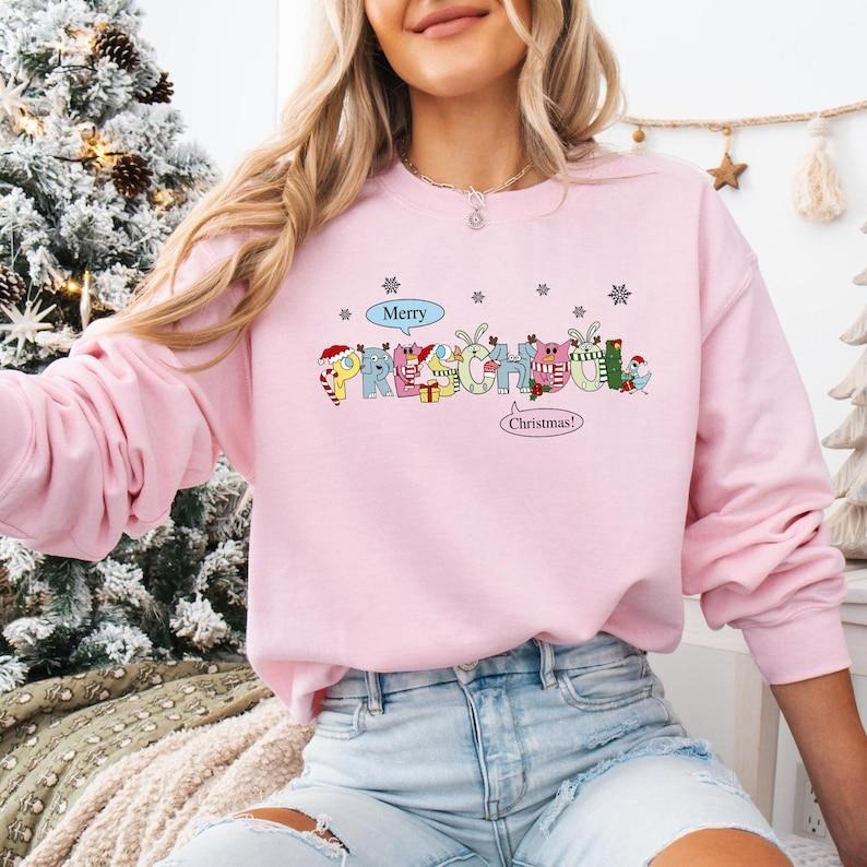 Preschool Teacher Christmas Sweatshirt, Elephant And Piggie Christmas T-shirt, Santa's Favorite Teacher Shirt, Preschool Christmas Hoodie