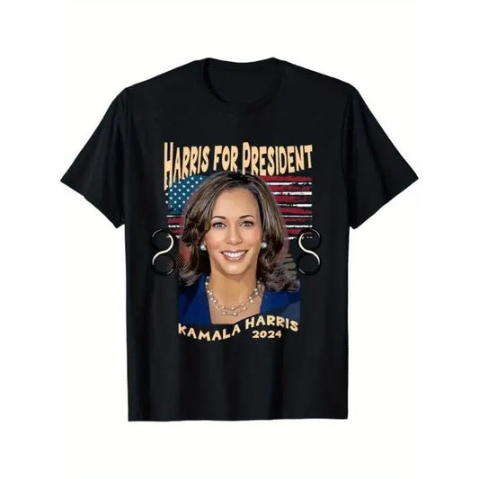 President Harris, Kamala smiling T-shirt in front of the 2024 US flag Made in USA