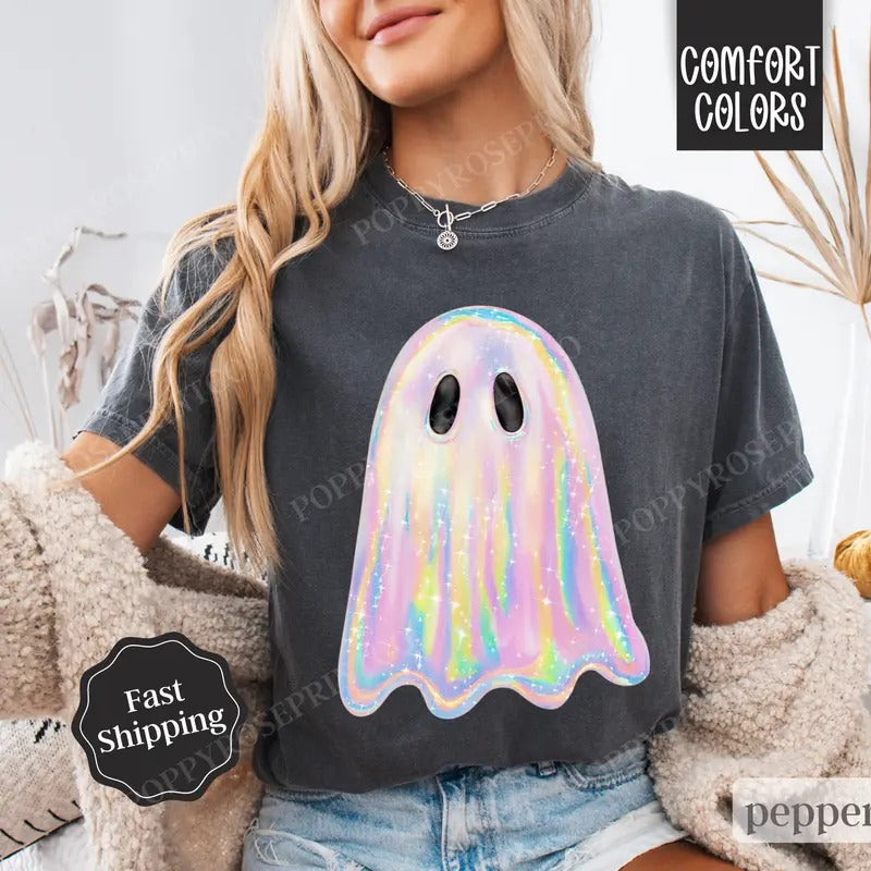 Pretty Ghost Shirt Comfort Colors Halloween Tshirt,  Women's Holiday Tee, October Vibes Shirt, Spooky Season Tee
