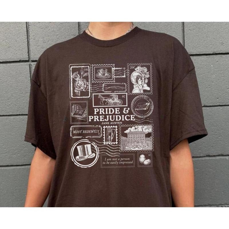 Pride Prejudice T-shirt, Vintage Stamp Bookish Reading Shirt, Jane Austen Unisex Tee, Gift For Book Lover, Pride and Prejudice
