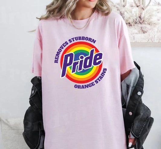 Pride Removes Stubborn Orange Stains T, LGBTQ+ Pride Tide Spoof T-Shirt, Funny LGBT Support Unisex T-Shirt, Pride Tee, Gender Neutral Apparel