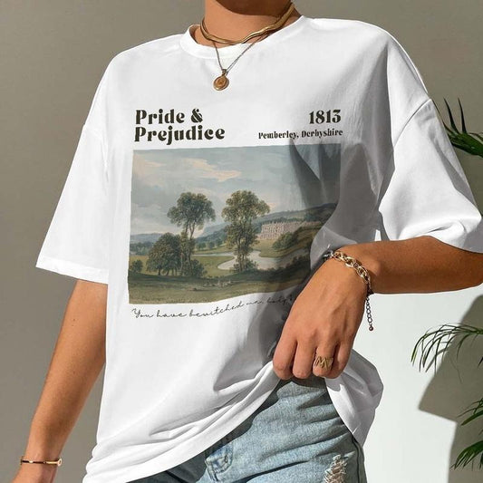 Pride and Prejudice Painting Picture Vintage T-Shirt, Pemberley Castle Romance Novels Sweatshirt, Jane Austen Mr. Darcy Book Lovers Hoodie