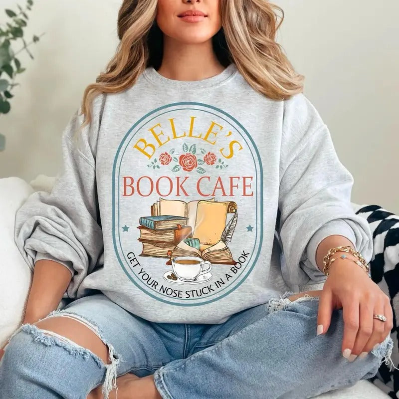 Princess Book Cafe Sweatshirt, Belle's Bookshelf Shirt, Vintage Library Tee, Book Lover Sweater, Bookish Hoodie, Bookish Tee, Book Club Sweatshirt