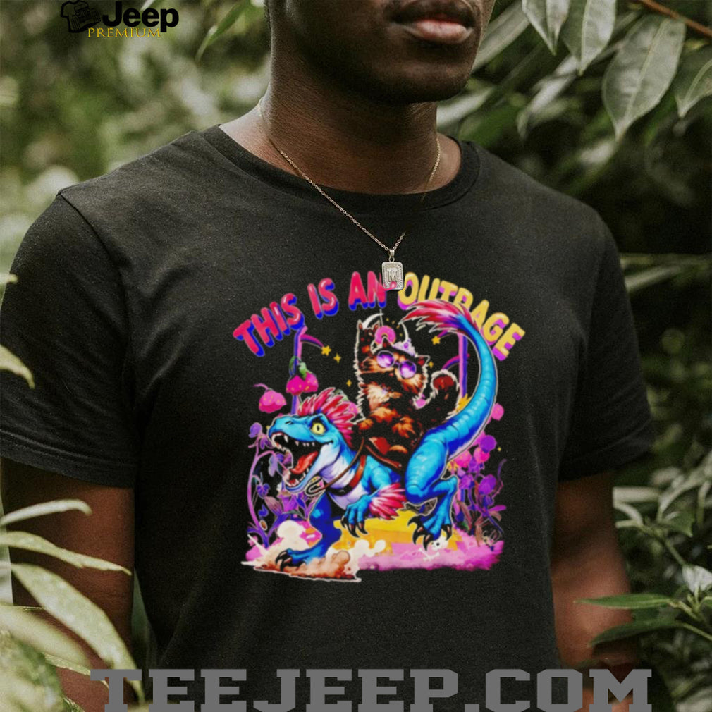 Princess Donut Riding Dinosaur This Is An Outrage Retro Fantasy Cat Fans T Shirt
