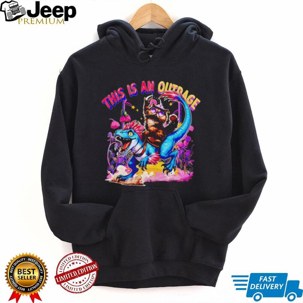 Princess Donut Riding Dinosaur This Is An Outrage Retro Fantasy Cat Fans T Shirt