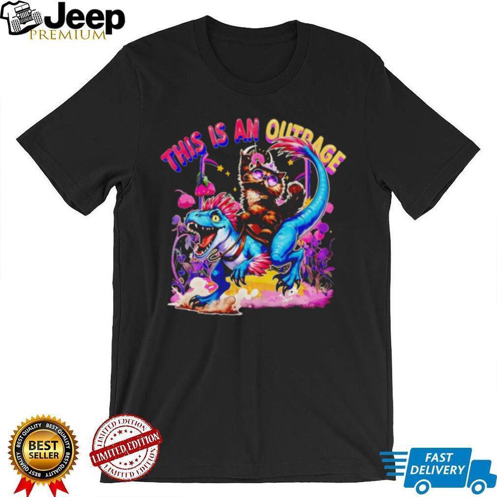 Princess Donut Riding Dinosaur This Is An Outrage Retro Fantasy Cat Fans T Shirt