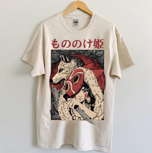 Princess Mononoke Washed Acid Sweatshirt, Mononoke Y2K T shirt, Studio Ghibli Anime Sweatshirt Menswear Hoodie