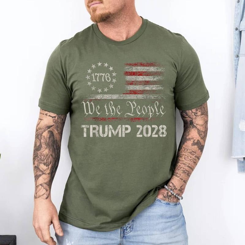 Pro Trump 2028 President America US Flag Retro 4th Of July Unisex T-Shirt, Cotton 100%, Top Trending Fashion