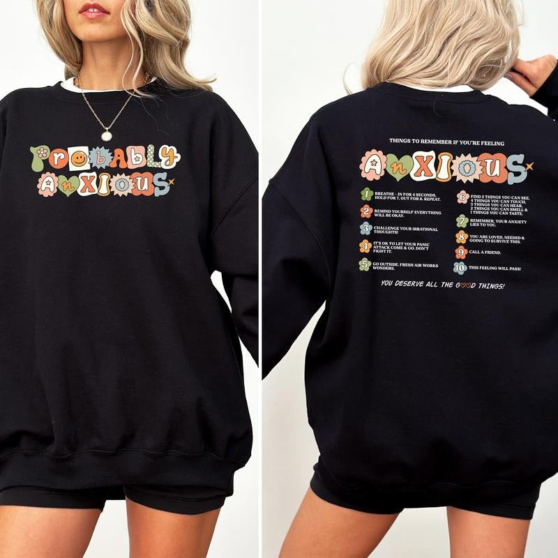 Probably Anxious Retro Sweatshirt, Mental Health Sweater, Mental Health Awareness Month Apparel, Anxiety Women Crewneck, Motivational Long Sleeve Pullover, Inspirational Shirt, Women's Top, Womenswear, Soft Cozy Fabric Sweatshirt