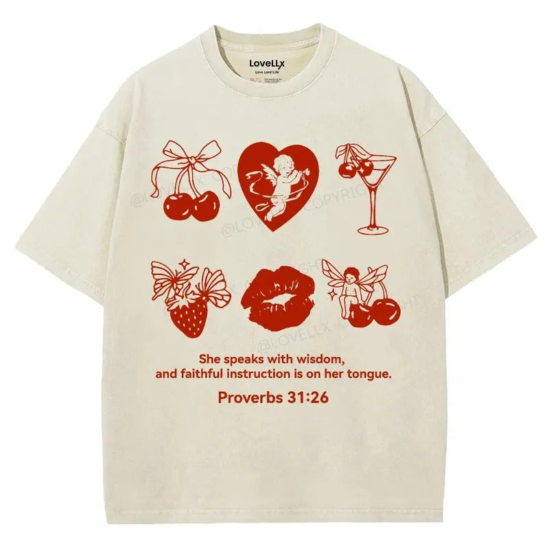 Proverbs 31_26 Unisex Washed T-Shirt, Christian Jesus  t shirts, Vintage 90s Graphic Tee Gift