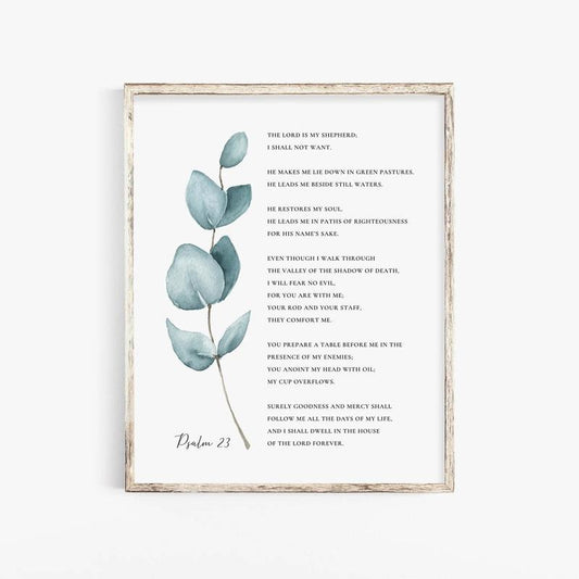 Psalm 23 The Lord Is My Shepherd Poster, Botanical Scripture Sign Christian Art Print, Baptism Gift, Gifts For Christian Wall Art, Poster Prints No Frame, Wall Decoration, Wall Art Prints, Gifts For Birthday Christmas