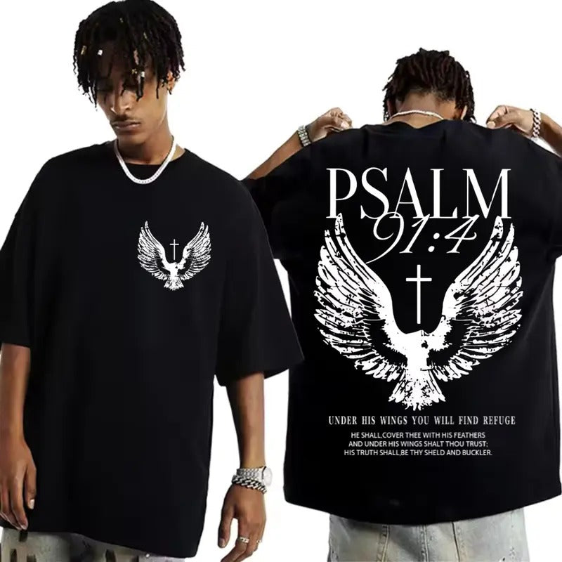 Psalm 91 double Side Tees ,Gift for Men Christian Shirt Jesus Shirt for Women Faith Shirt Bible Verse, Clothes for Daily Wear
