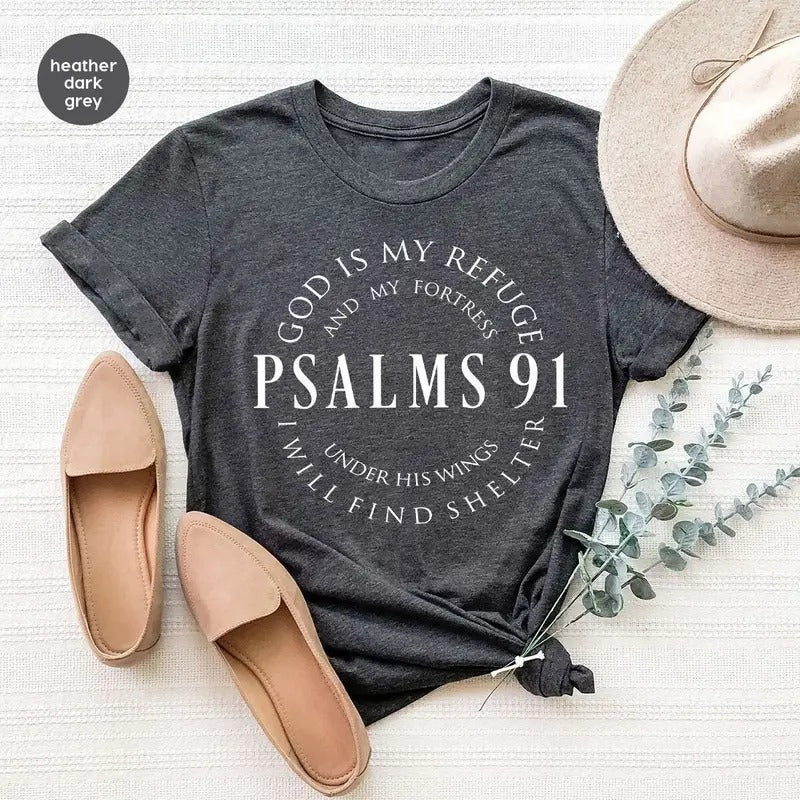 Psalms 91 T Shirts Bible Shirts Christian Shirts God Lover Shirt Faith Shirt Religious Tshirt Christ Jesus Shirt Prayer Tee Cotton Menswear