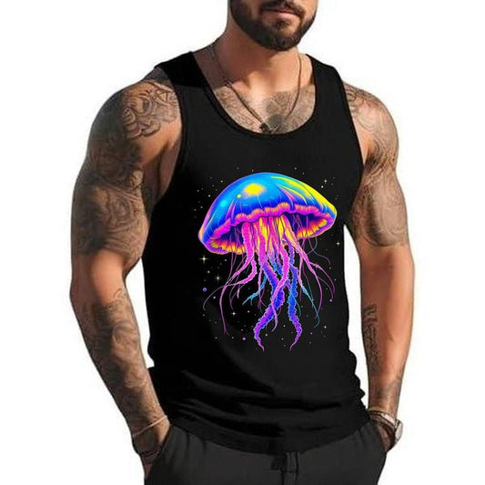 Psychedelic Jellyfish Glowing Ocean Unisex Tank Top, Cotton, Size S-3XL