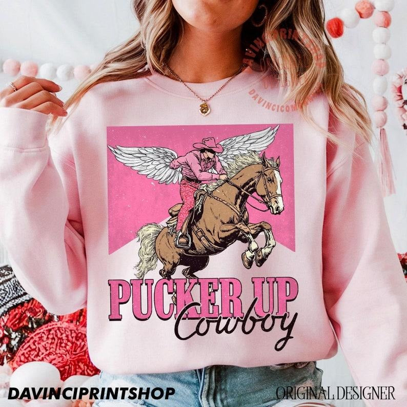 Pucker Up Cowboy Sweatshirt, Western Valentines Sweatshirt, Retro Valentine Sweatshirt, Valentines Cowboy, Valentines Sweatshirt, Western Hearts Sweatshirt, Vintage Cowboy Sweatshirt