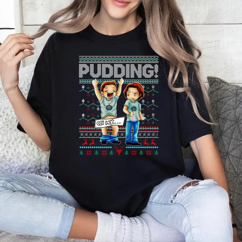 Pudding Dean & Sam Supernatural Shirt, Supernatural Christmas T Shirt, Gift For Woman and Man Unisex T-Shirt Sweatshirt...