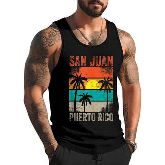 Puerto Rico San Juan Sunset Palm Trees Beach Graphic Unisex Tank Top, Cotton, Size S-3XL