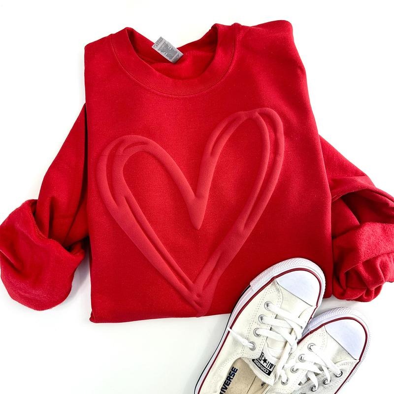 Puff Print Double Heart Crewneck Sweatshirt, Hoodie, T-shirt, Embossed Valentine's Day Sweatshirt, Heart Puff Sweatshirt,...