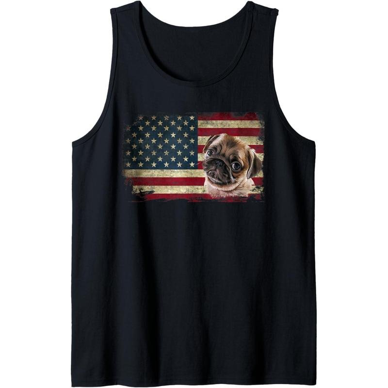 Pug 4th of July T Shirt Merica Men Women American USA Flag Tank Top made in USA