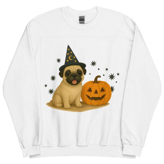 Pug Halloween Witchy Dogs Sweatshirt ~ Unisex Apparel Relaxed Fit Printed In The USA Clothing Womenswear Casual Comfort Cotton Top Athletic Boho Chi