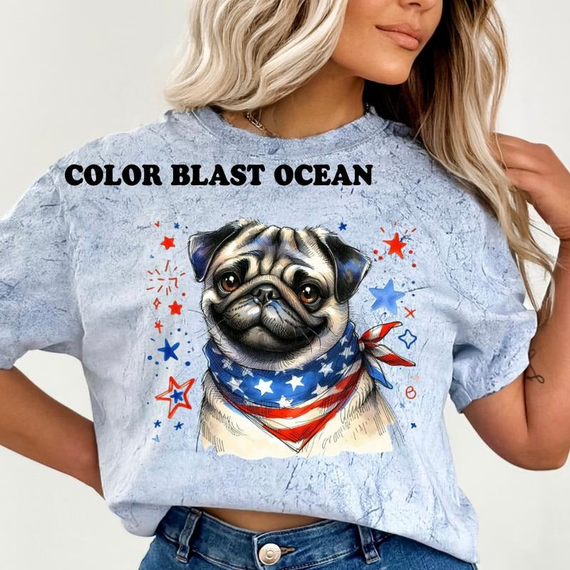 Pug Patriotic Dog Shirt ~ Unisex Apparel Relaxed Fit Printed In The USA Clothing Womenswear Casual Comfort Cotton Top Athletic Boho Chic