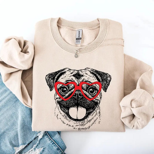 Pug, Pet, Dog Breed, Valentine's Sweatshirt, Crew Neck, Women's, Crewneck, Valentine's Day, Love, Heart, Cupid T-Shirts,...