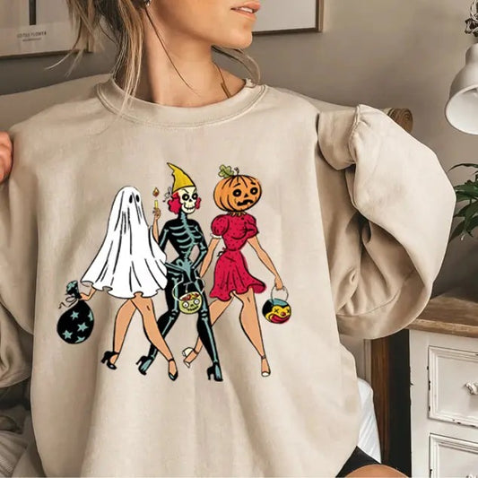 Pumpkin Face Skeleton Star Sweatshirt, Skeleton Pumpkins Halloween Sweatshirt, Halloween Sweatshirt, Pumpkin Ghost Sweatshirtstyle{n002}2