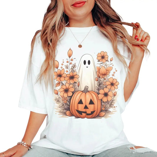 Pumpkin Ghost Halloween shirt, Halloweeen T-shirt. Funny tee for Spooky Season! Holiday Apparel, iPrintasty Halloween shirt Top Womenswear