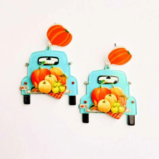 Pumpkin Harvest Truck Earrings