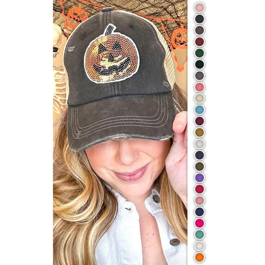 Pumpkin Sparkle Sequin Vintage Hat - Dazzle This Halloween