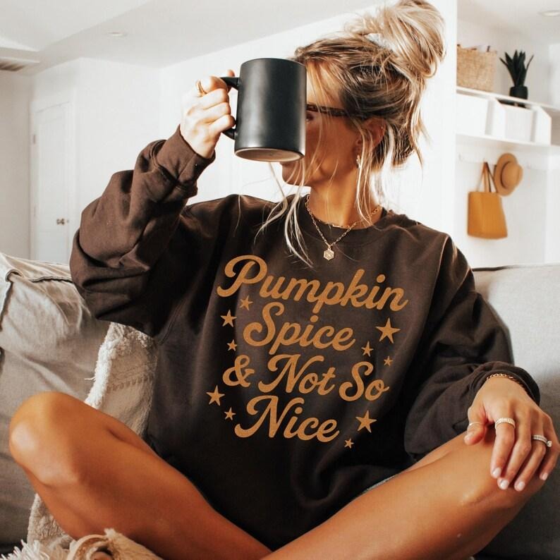 Pumpkin Spice And Not So Nice Sweatshirt Funny Fall Sweater Retro Autumn Cozy Thanksgiving Sweatshirt Fall Coffee Gift Idea