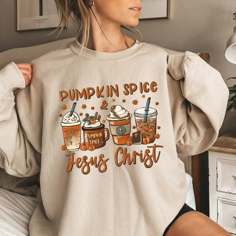 Pumpkin Spice Jesus Christ Fall Coffee Sweater, Cute Fall Sweatshirt Unisex T-Shirts, Hoodie | WearSparks.com