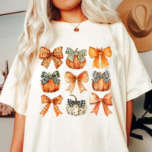 Pumpkins And Bows Shirt - Unisex Relaxed Fit Printed in USA Casual Comfort Cotton Top Athletic Boho Chic All Seasons  Unisex Garment-Dyed Heavyweight T-Shirt | Comfort Colors 1717