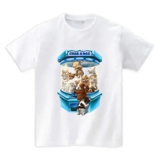 Puppies Playing in Dog Dispense Blue Vending Machine - Short Sleeve Unisex, Men Made in USA