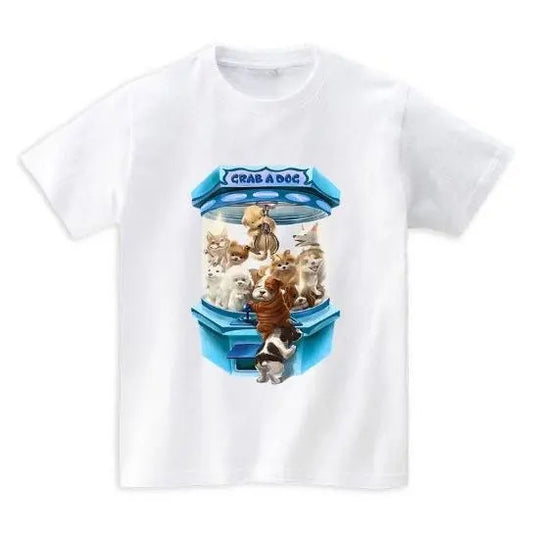 Puppies Playing in Dog Dispense Blue Vending Machine - Short Sleeve Unisex, Men Made in USA