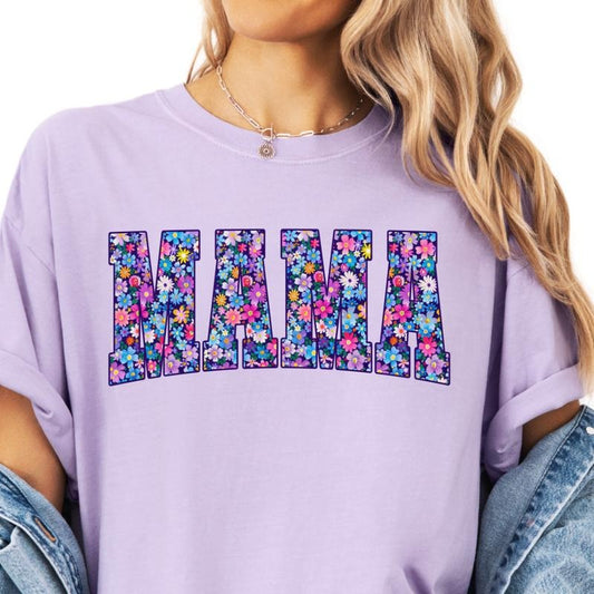 Purple Floral Mama T-shirt, vintage graphic shirt Casual Oversized Cotton Shirt for the Comfort Fabric Top Womenswear Unisex Women Lady Tshirt