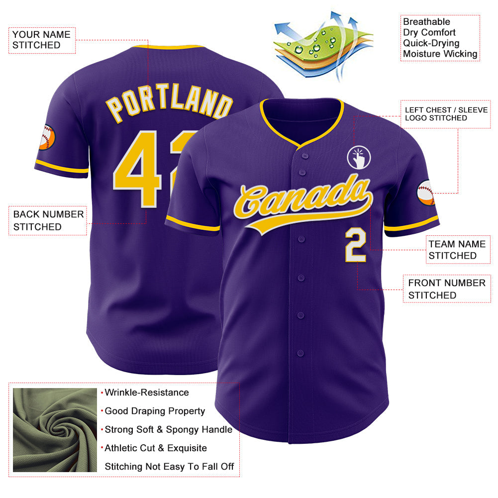 Custom Purple Yellow-White Authentic Baseball Jersey