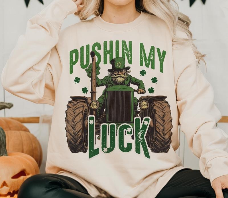 Pushing My Luck Construction St Patrick's Day Boys Vintage Shirt heat Press instant